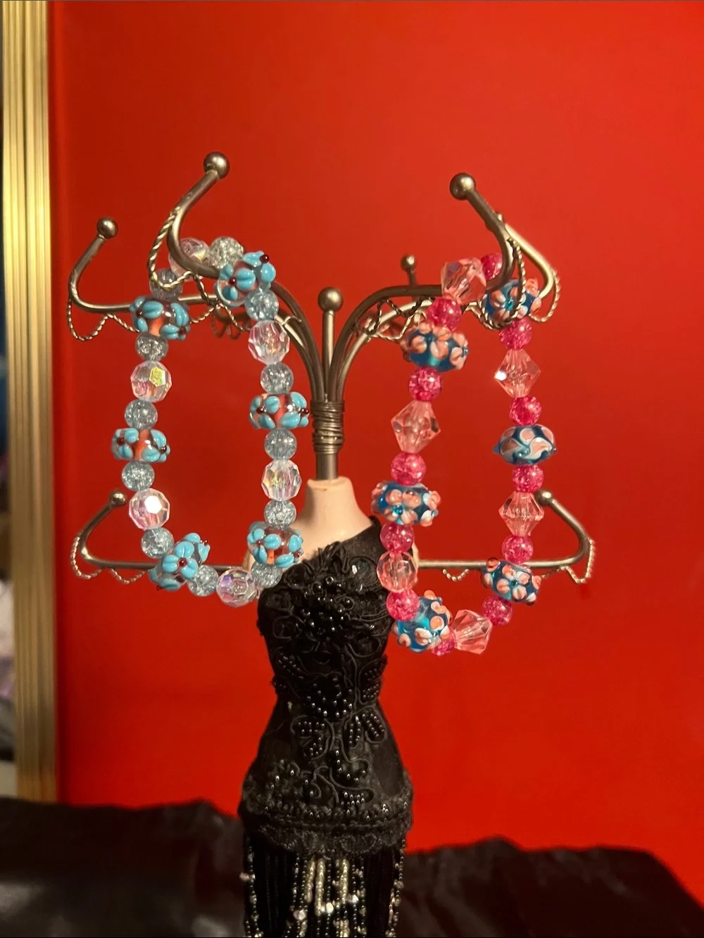 Floral Bead Stretch Bracelets - Turquoise & Pink